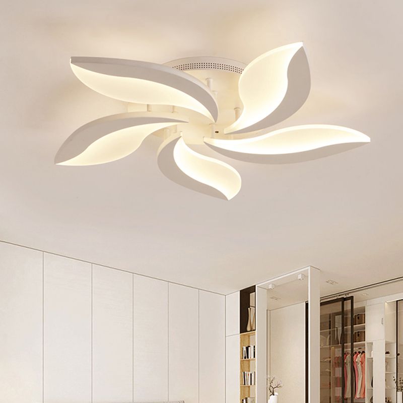 Arisha Minimalist Art Deco Flower Flush Mount Ceiling Light, White, Living Room - Neutralighting