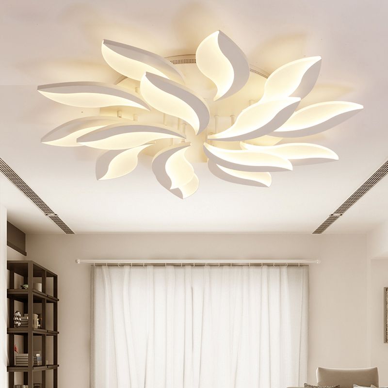 Arisha Minimalist Art Deco Flower Flush Mount Ceiling Light, White, Living Room - Neutralighting