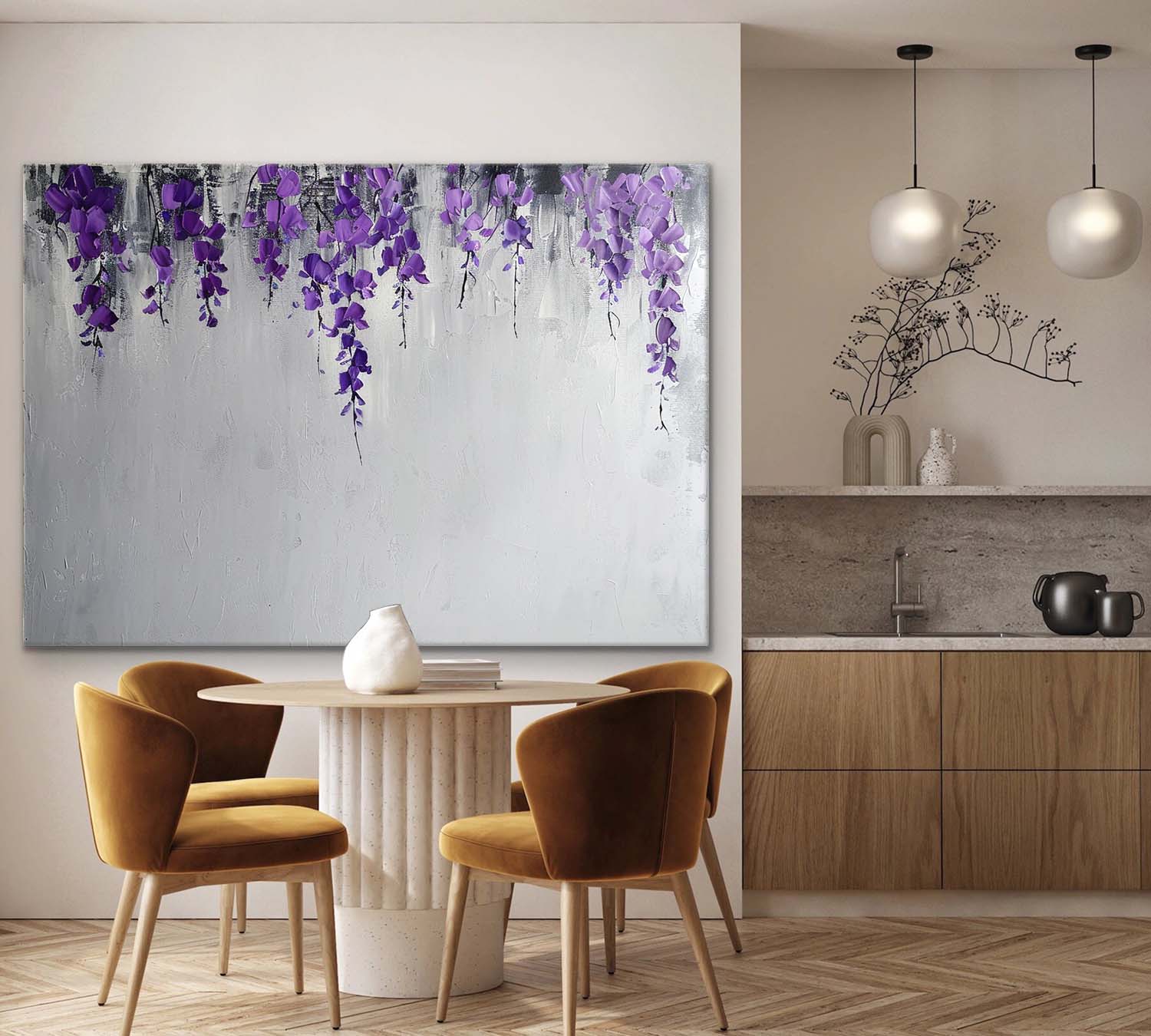 Wall Art Cascading Purple Wisteria Minimalist