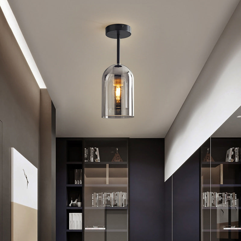 Valentina Modern Cylinder Semi-Flush Mount Clear Glass Ceiling Light, Cognac/Grey - Neutralighting