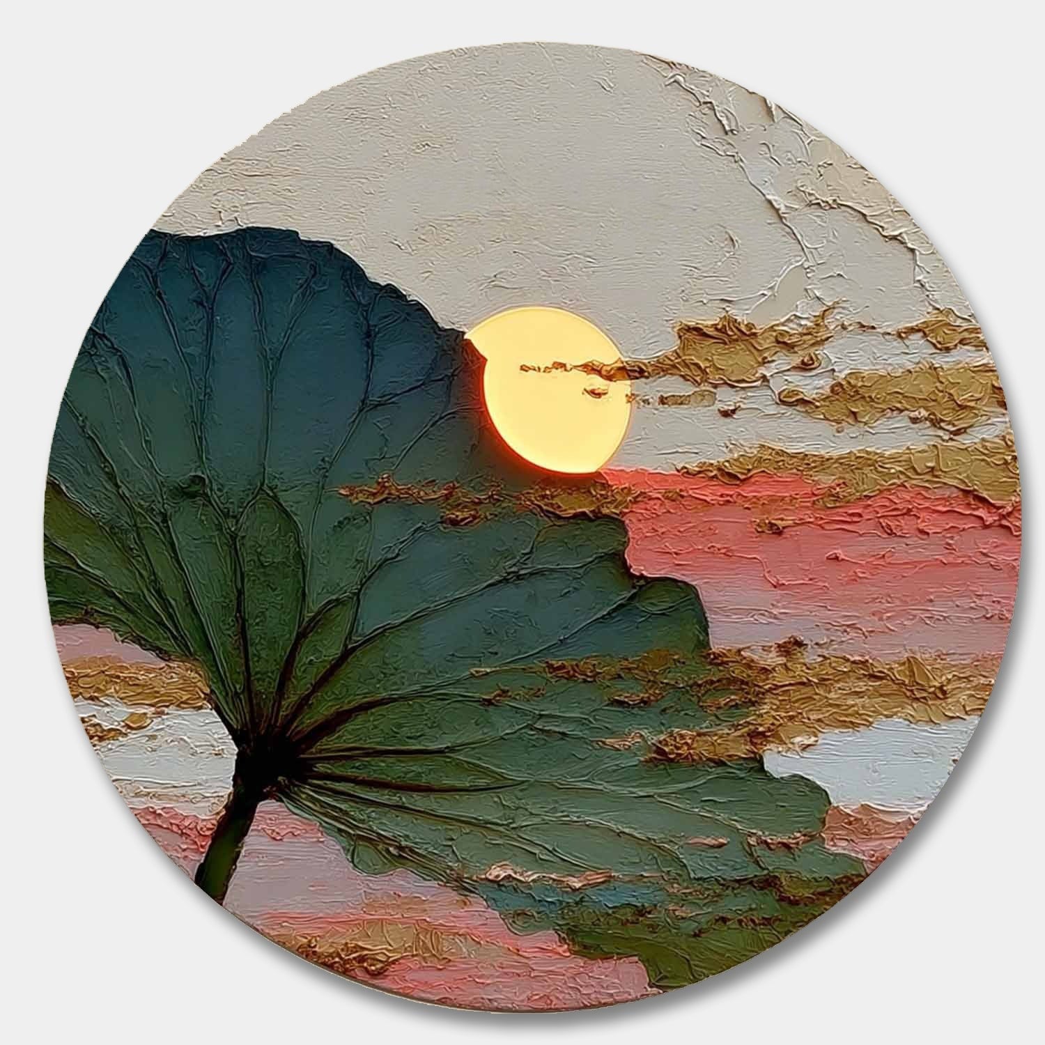 Wall Art Round Single Leaf Pink Sunset