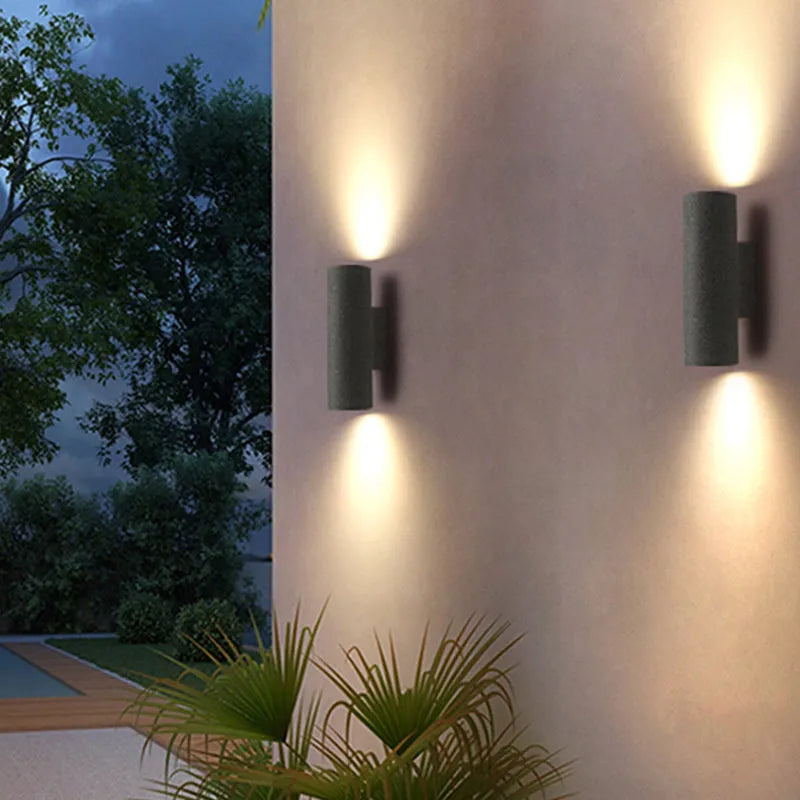 Ray Minimalist Cylindrical Double-headed Cement Outdoor Wall Lamp, Black/White - Neutralighting