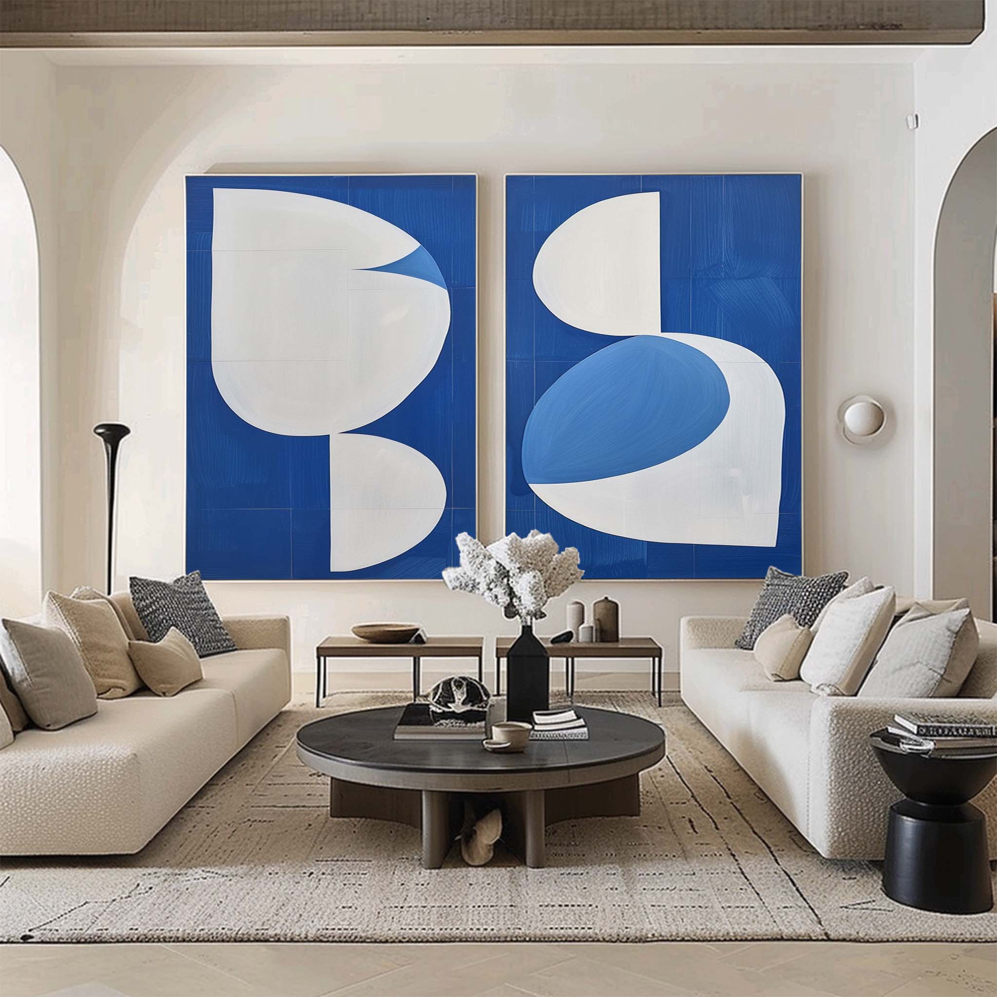 Diptych Blue Abstract Geometric Painting