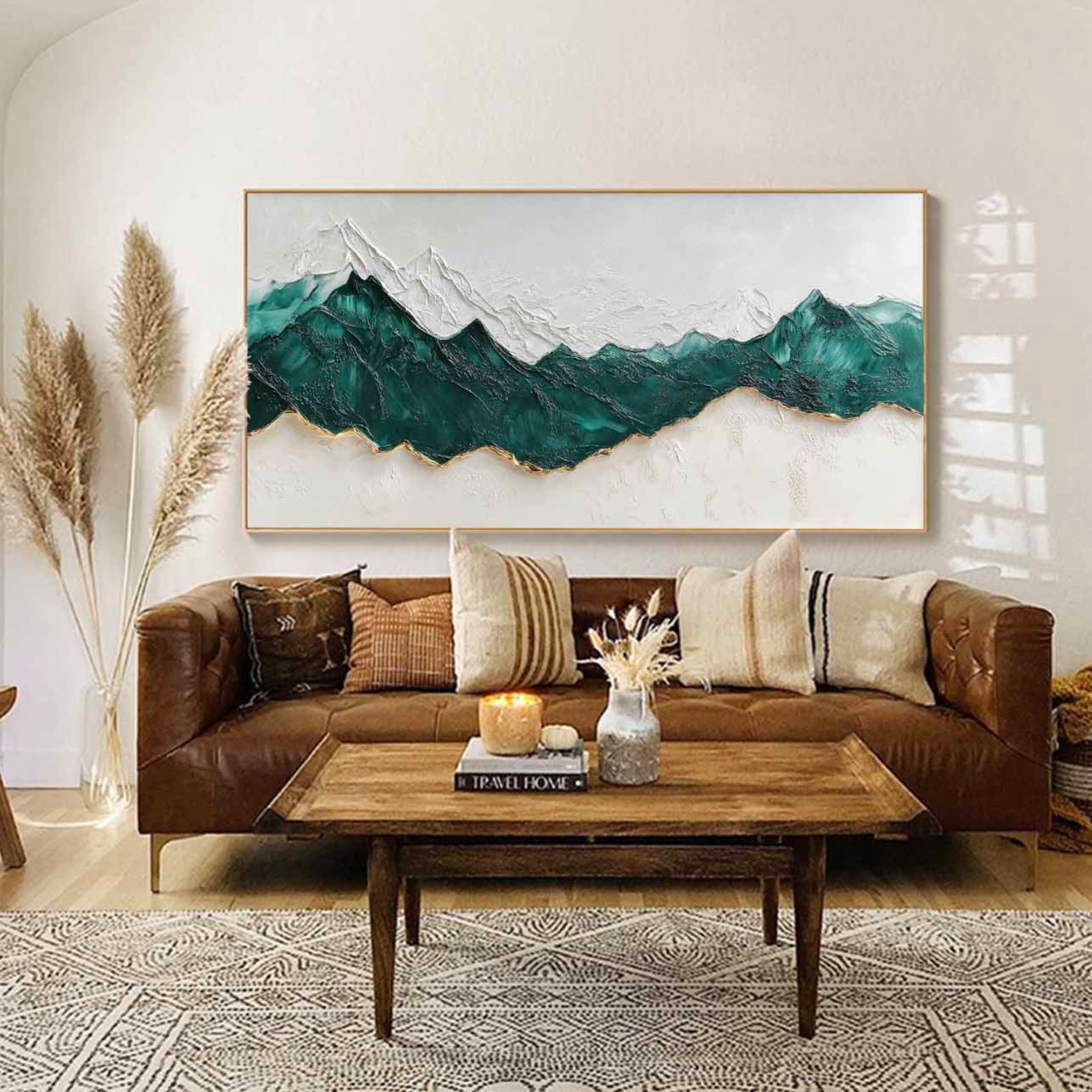 Teal Alpine Peaks Textured Painting
