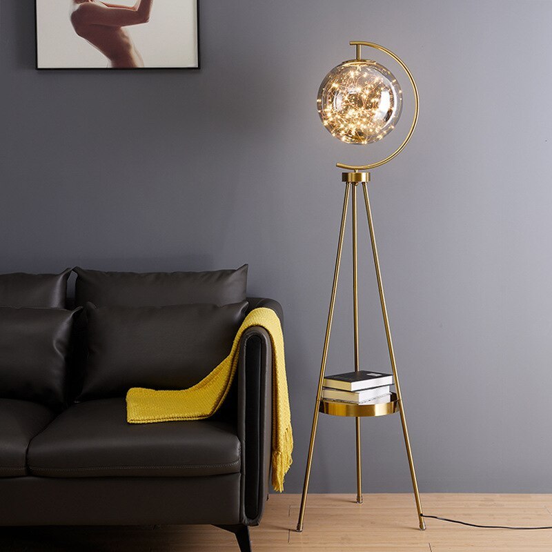 Kady Modern Starry Globe Glass Floor Lamp, Gold - Neutralighting