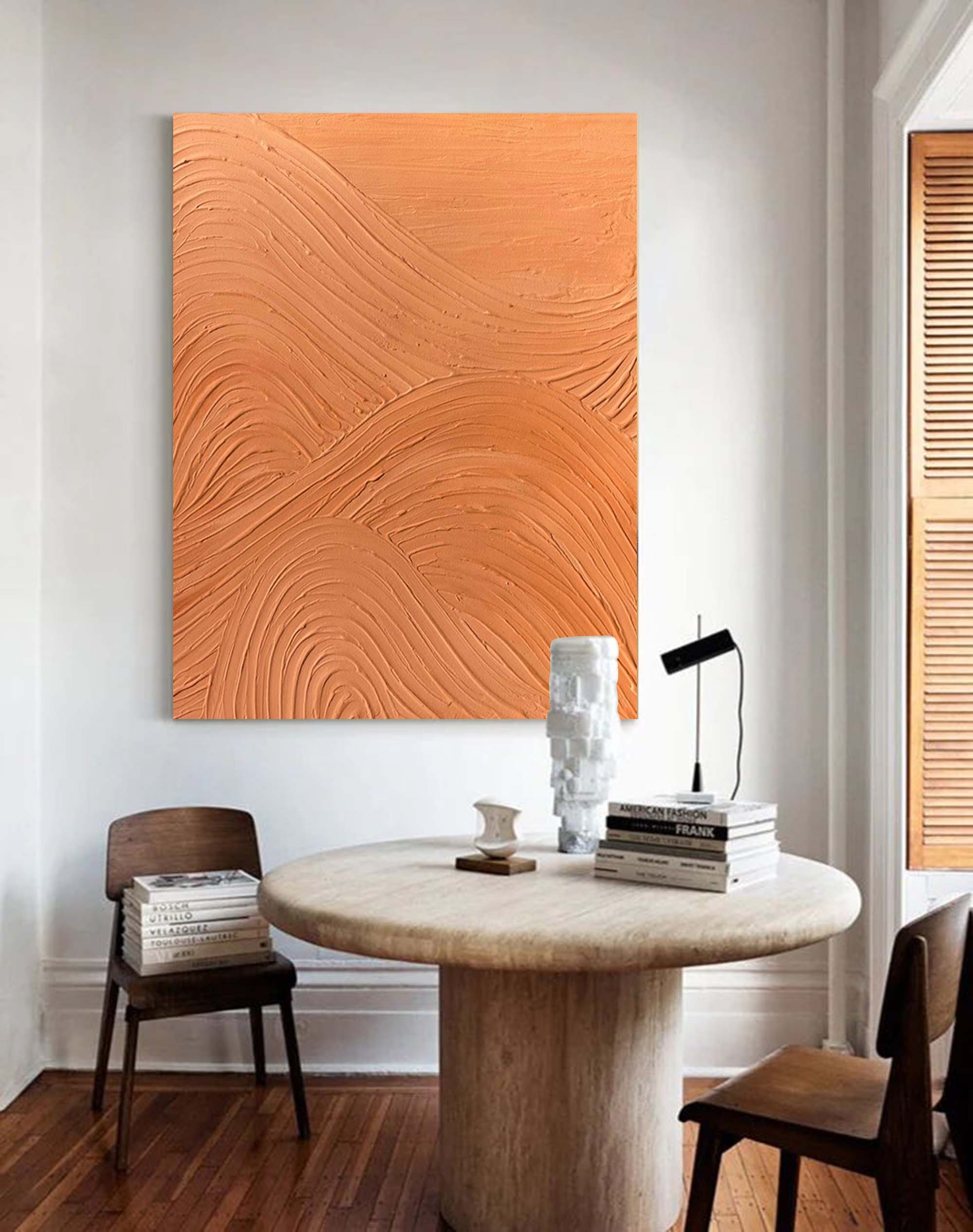Terracotta Wavy Textured Abstract Oil Painting