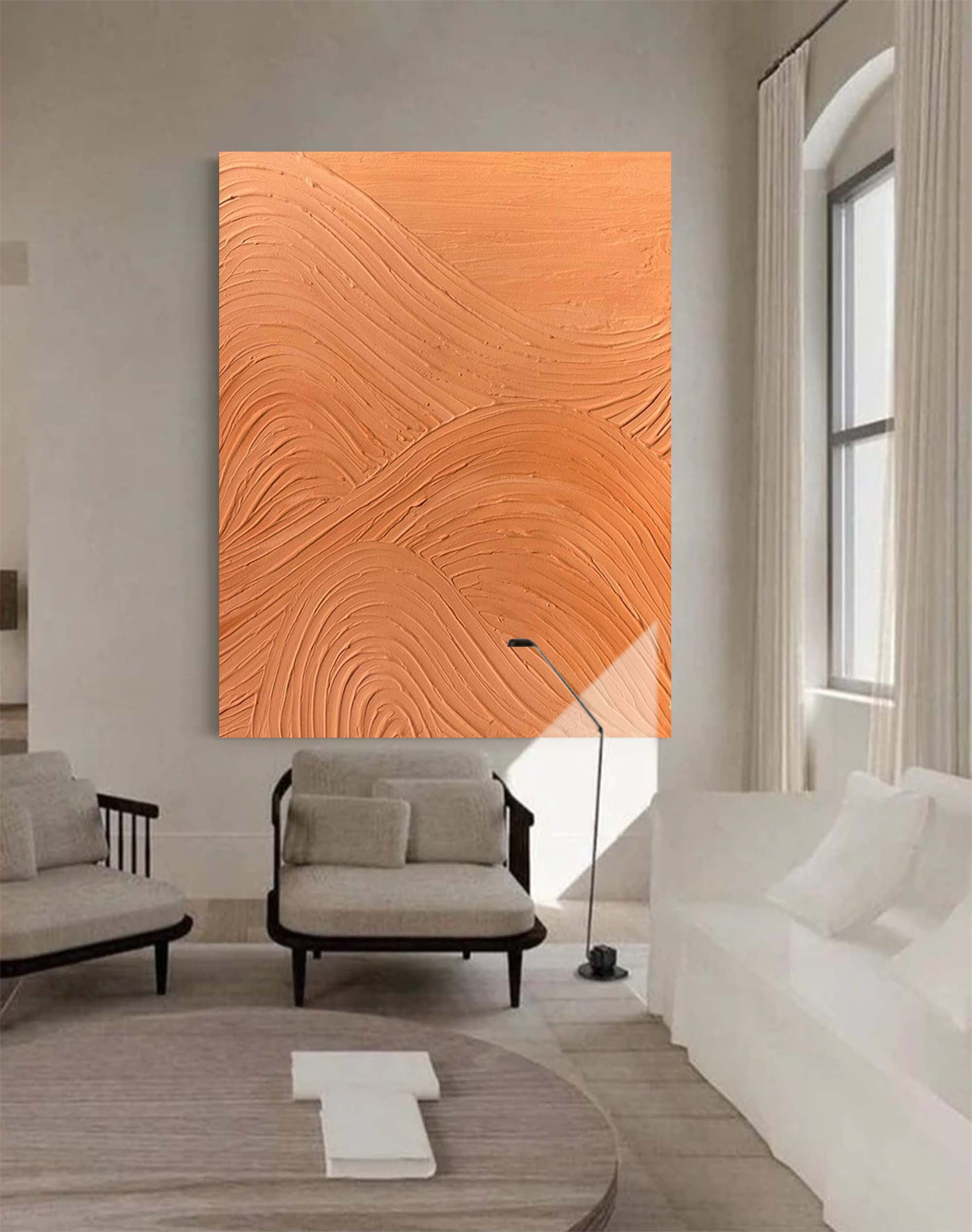 Terracotta Wavy Textured Abstract Oil Painting