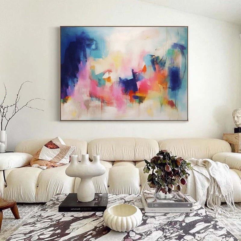 Vibrant Blue Pink Abstract Canvas Painting