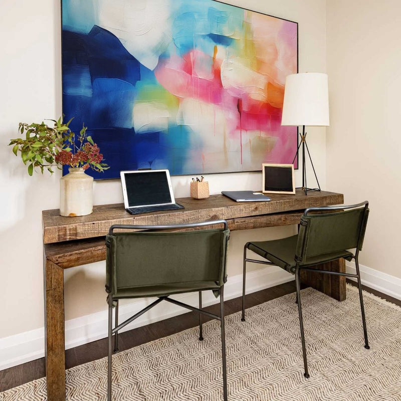 Vibrant Blue Pink Abstract Oil Painting