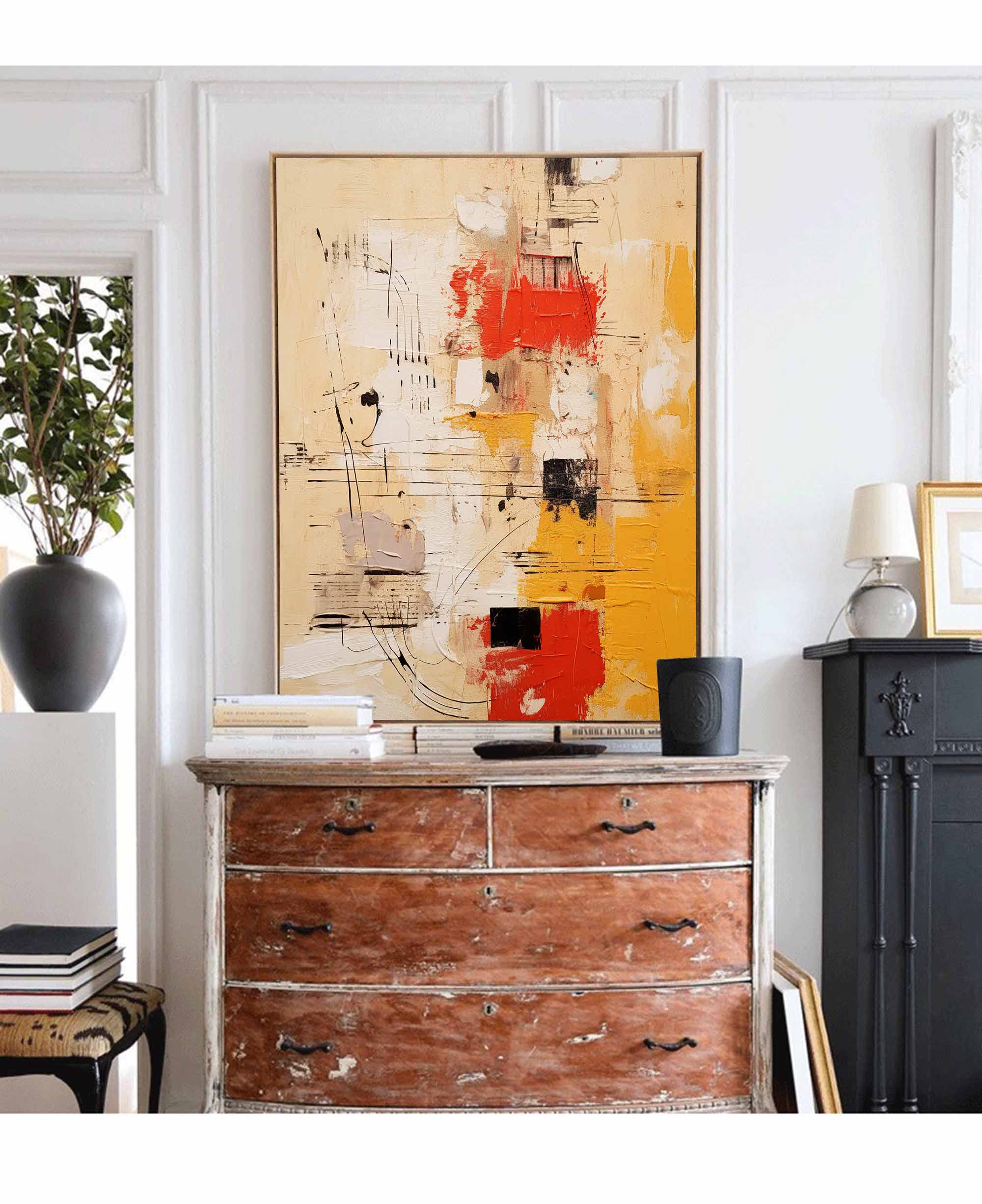 Modern Abstract Yellow Red Canvas Painting