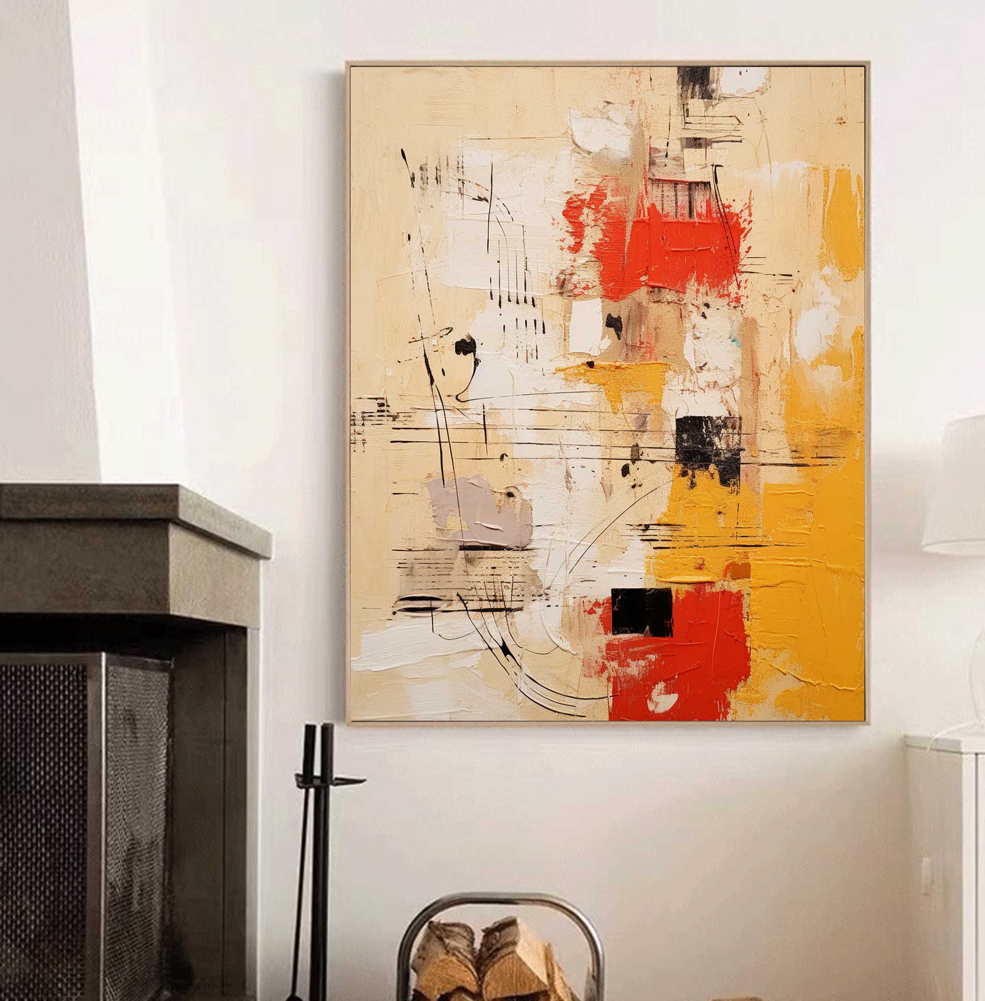 Modern Abstract Yellow Red Canvas Painting
