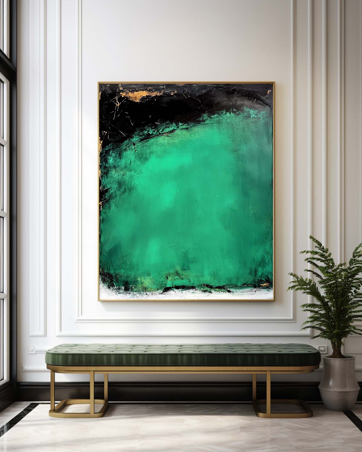 Emerald Green and Black Abstract Canvas Wall Art