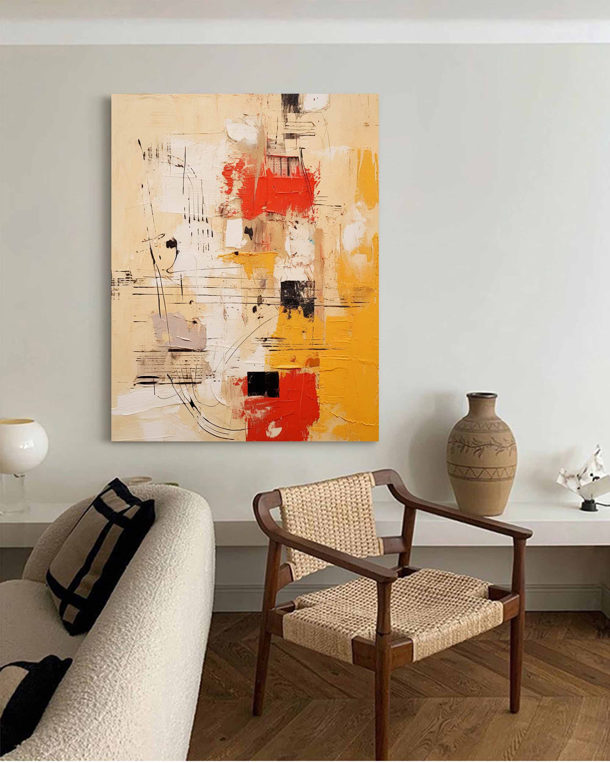 Modern Abstract Yellow Red Canvas Painting