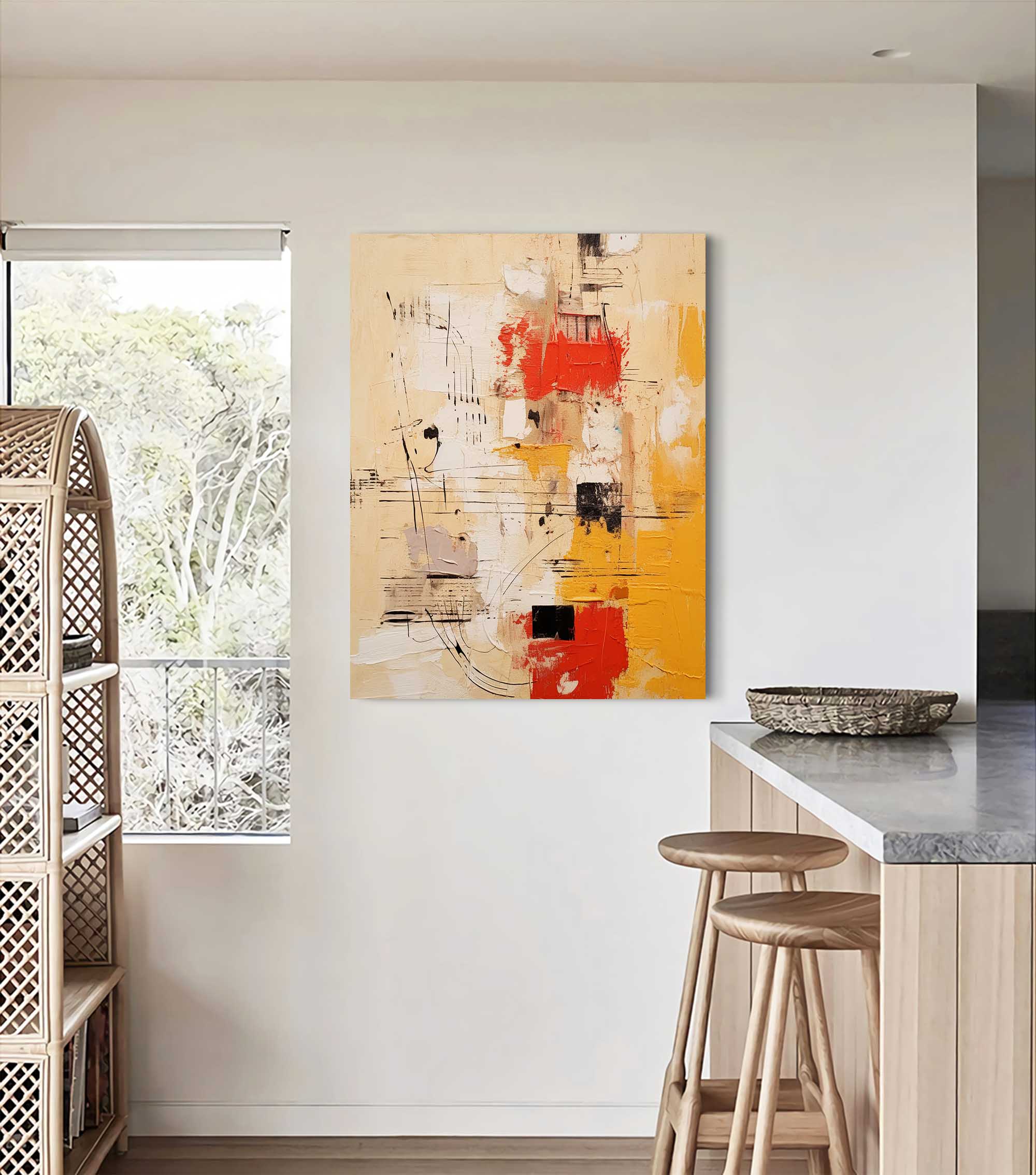 Modern Abstract Yellow Red Canvas Painting
