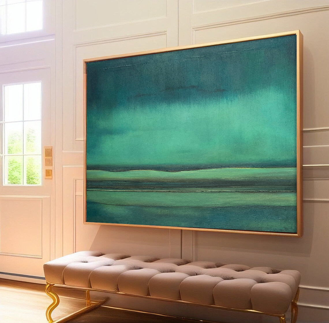 Deep Green Abstract Horizon Landscape Impasto Canvas Wall Art
