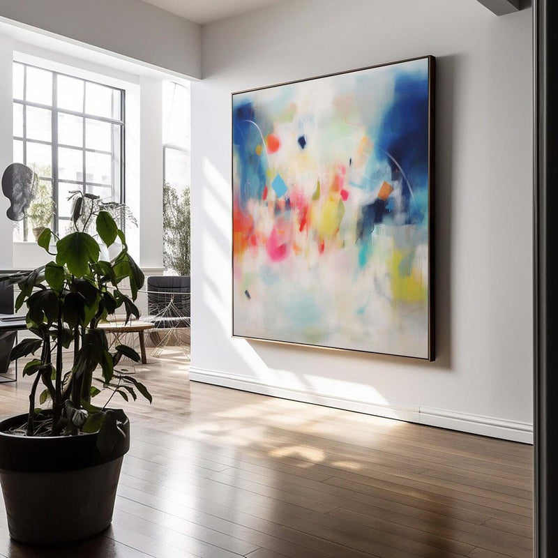 Colorful Blue Pink Abstract Oil Painting