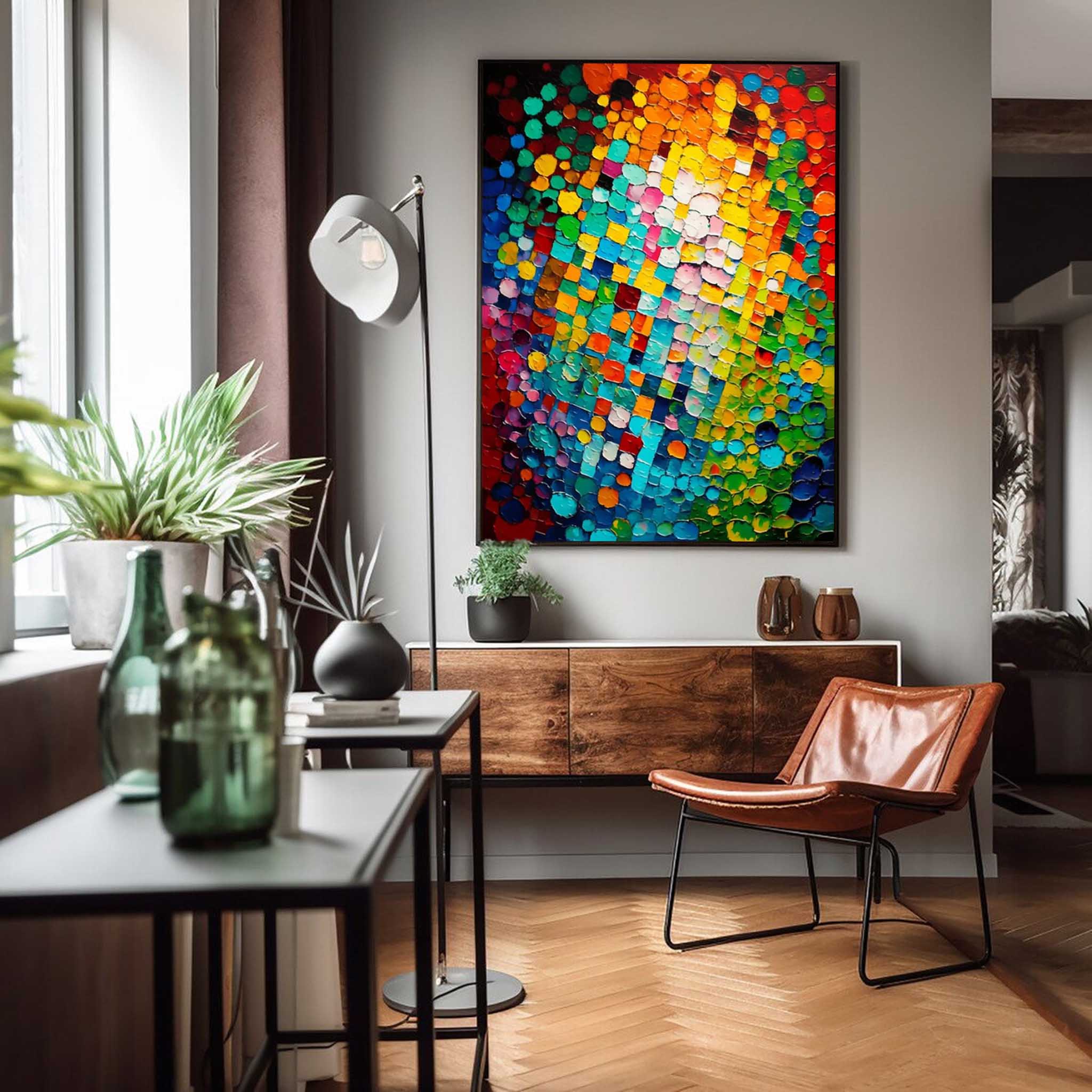 Wall Art Impasto Vibrant Multicolor Dot Mosaic