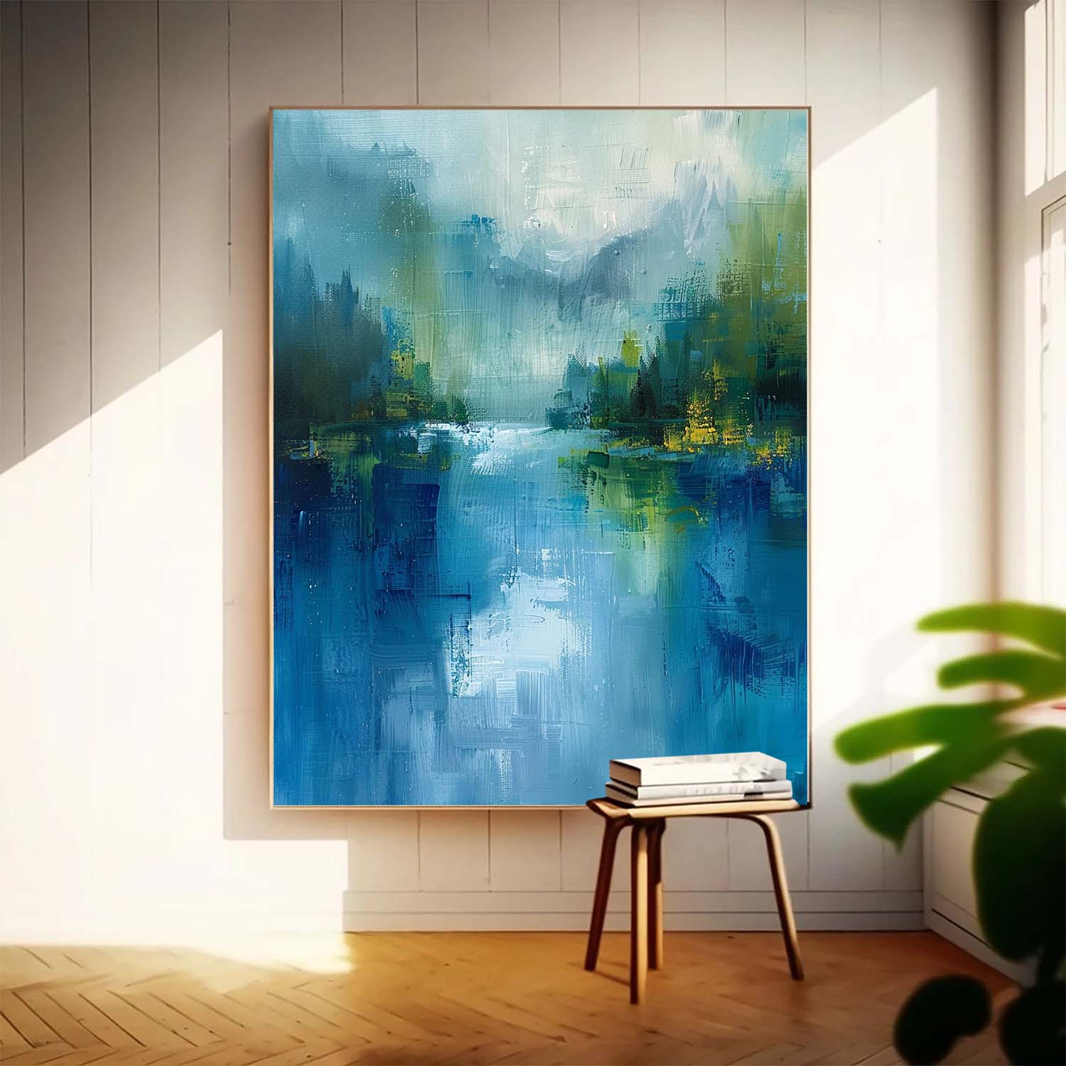 Wall Art Abstract Blue Green Lake Mountain