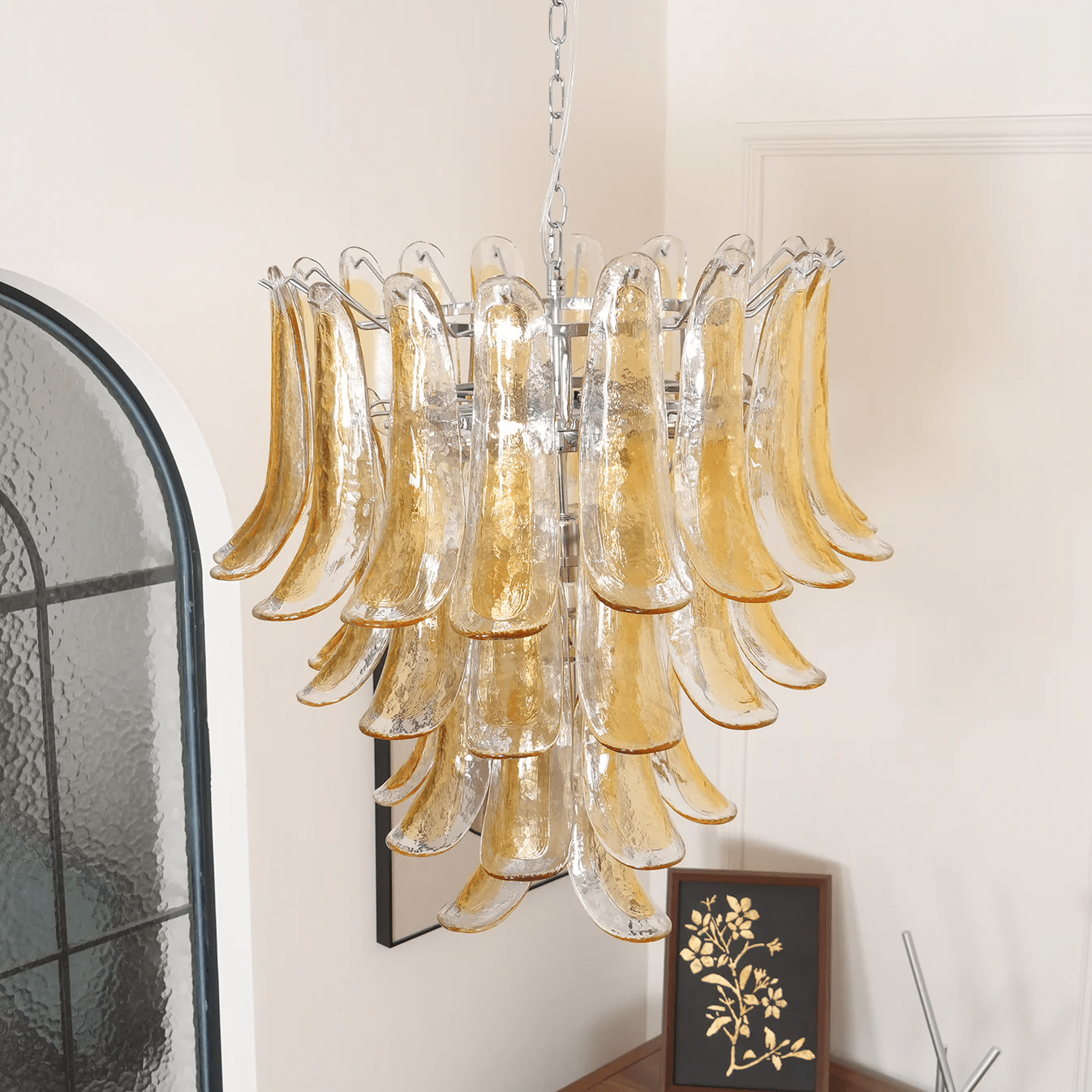 Aurora Chandelier Amber Lily Murano Glass Layered Centerpiece