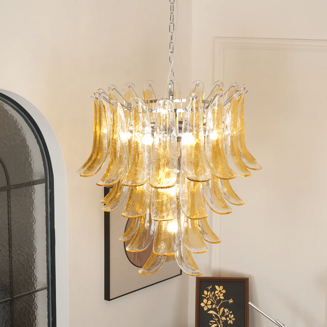 Aurora Chandelier Amber Lily Murano Glass Layered Centerpiece