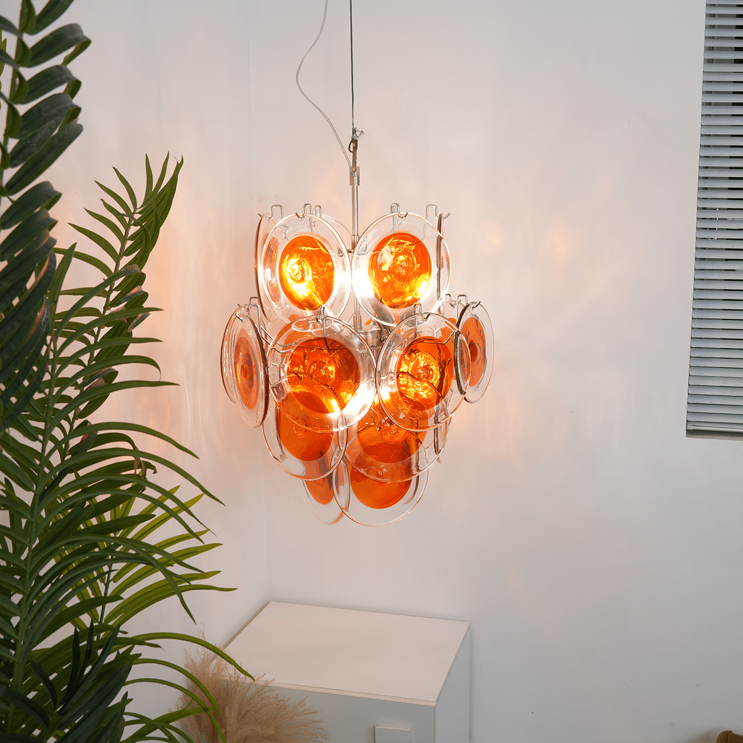 Aurora Chandelier Orange Murano Glass Disc Layered