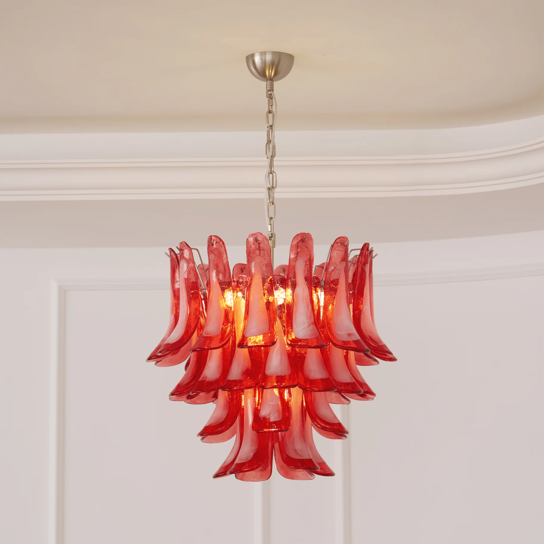 Aurora Chandelier Crimson Murano Glass Petals Layered Vintage