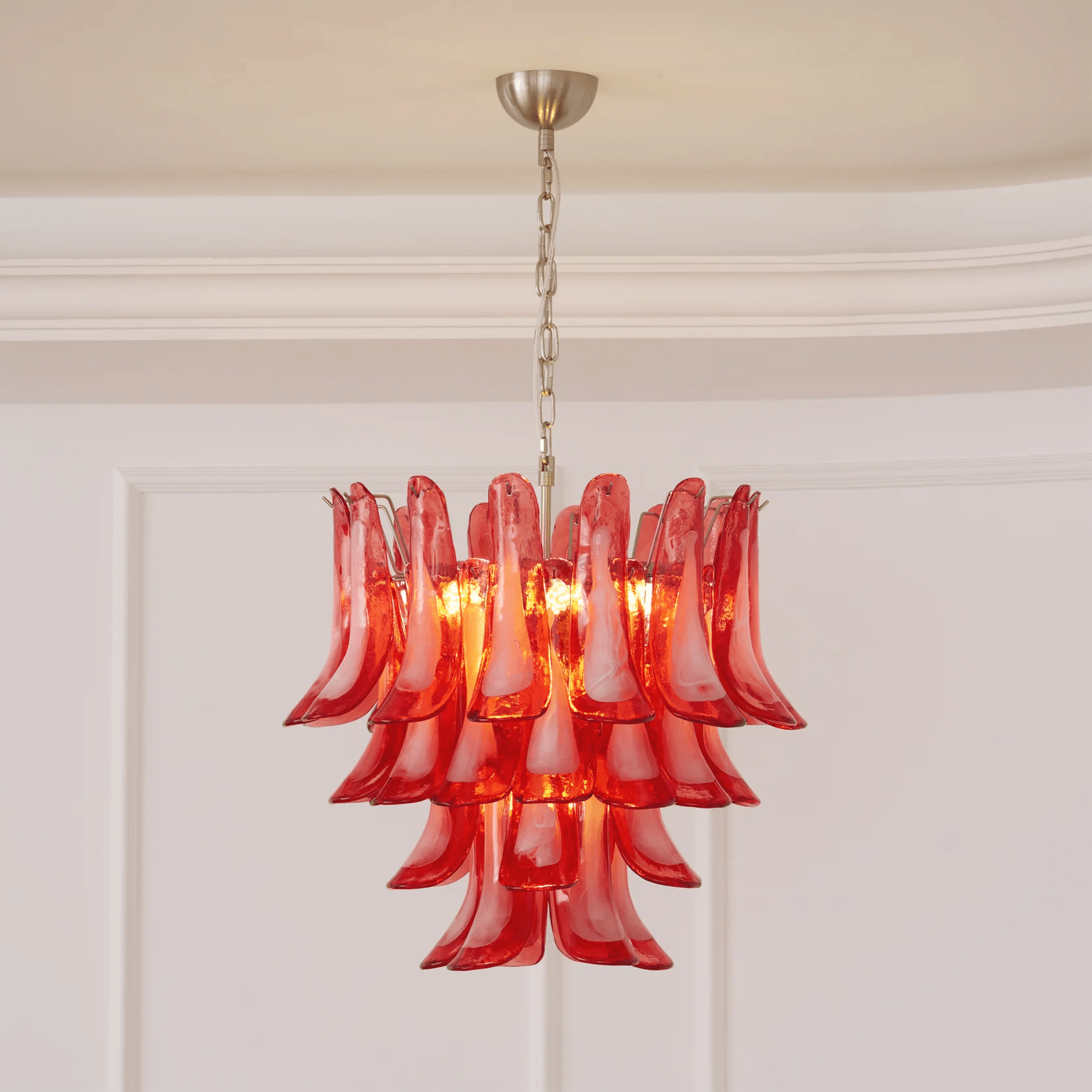 Aurora Chandelier Crimson Murano Glass Petals Layered Vintage