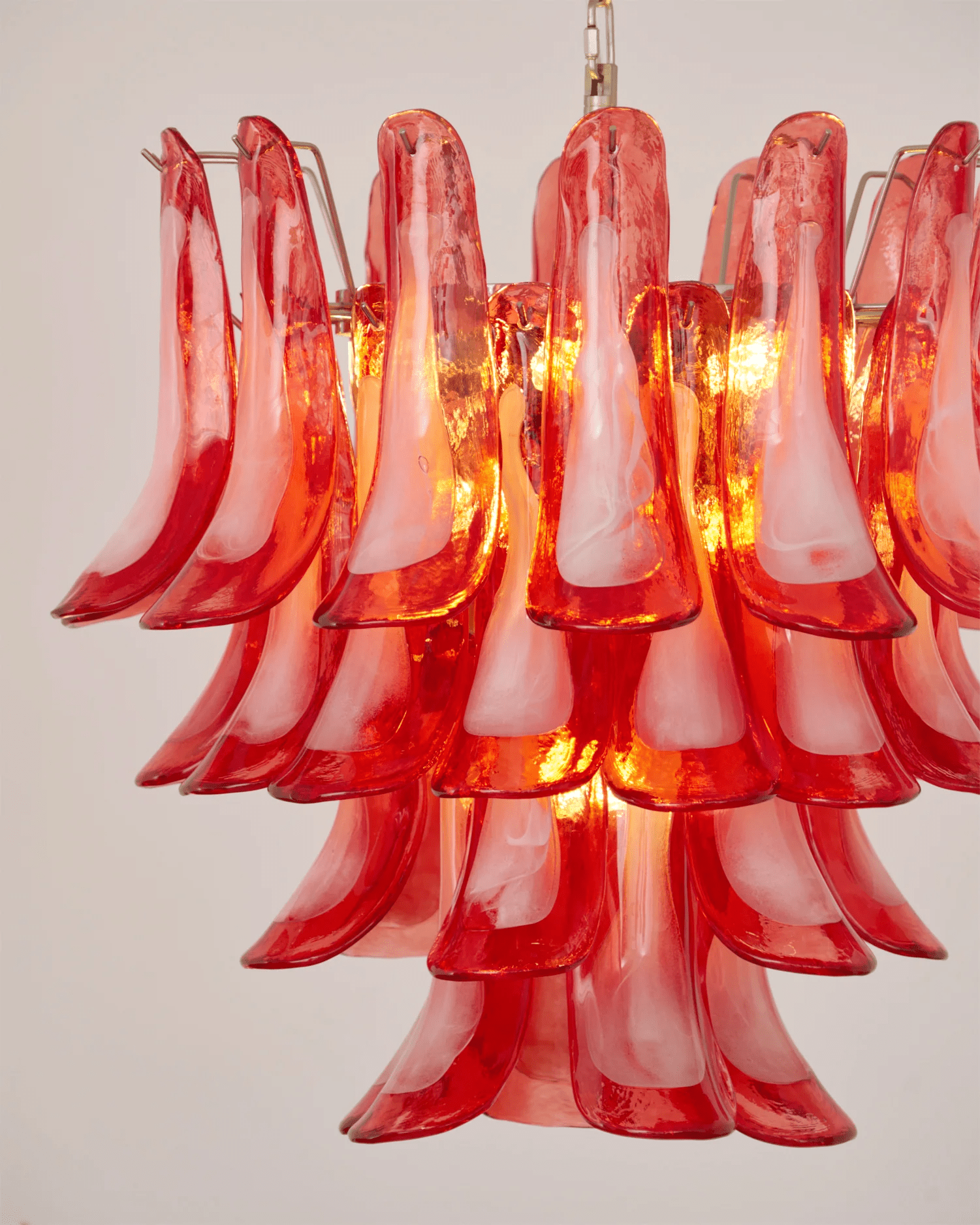 Aurora Chandelier Crimson Murano Glass Petals Layered Vintage