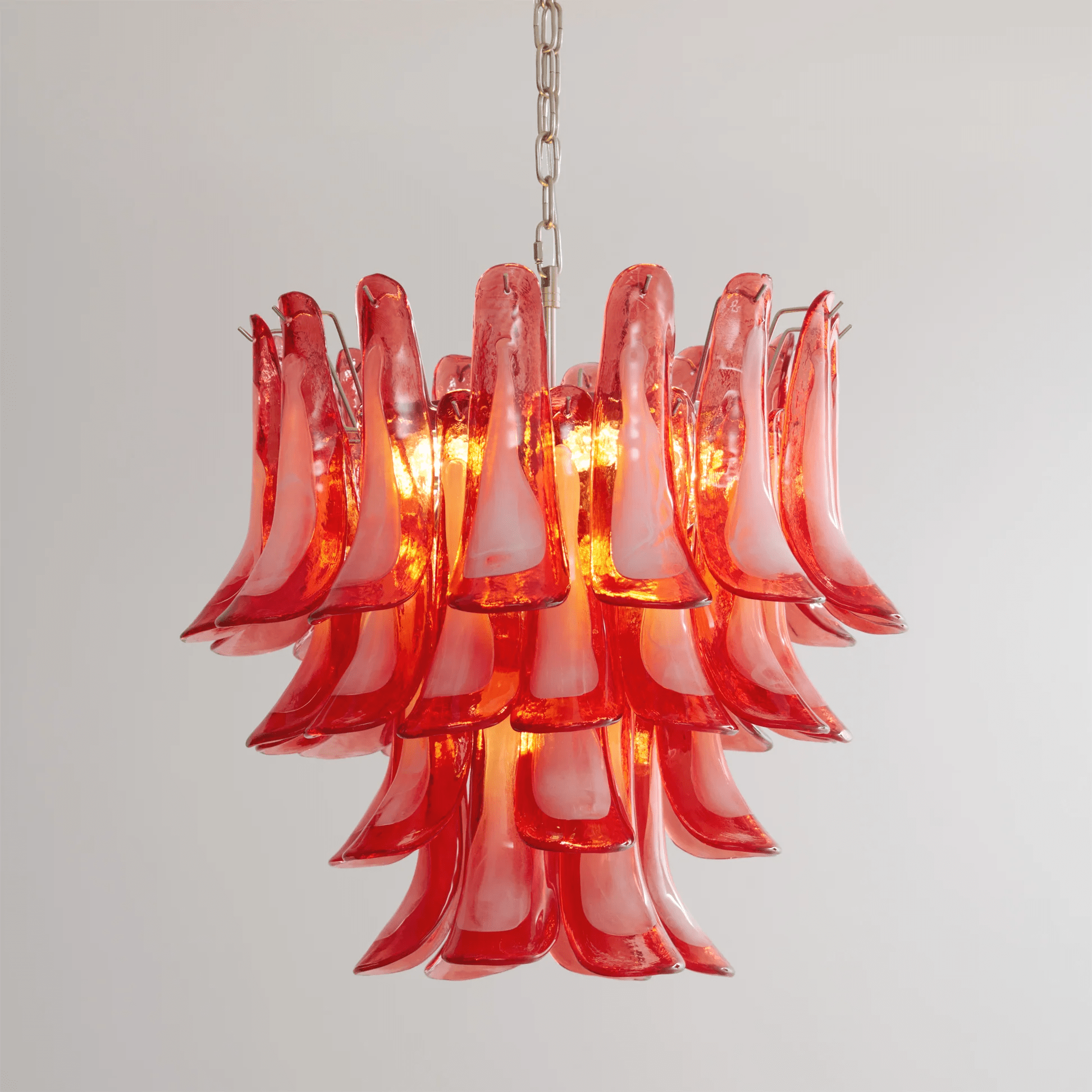 Aurora Chandelier Crimson Murano Glass Petals Layered Vintage