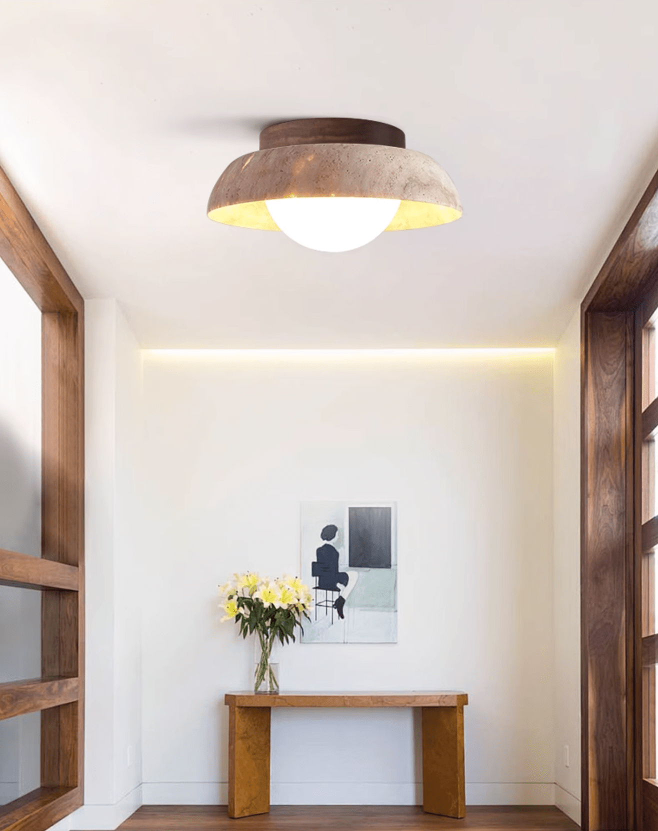 Ashaionis Disc-Dome Travertine Ceiling Light - Neutralighting