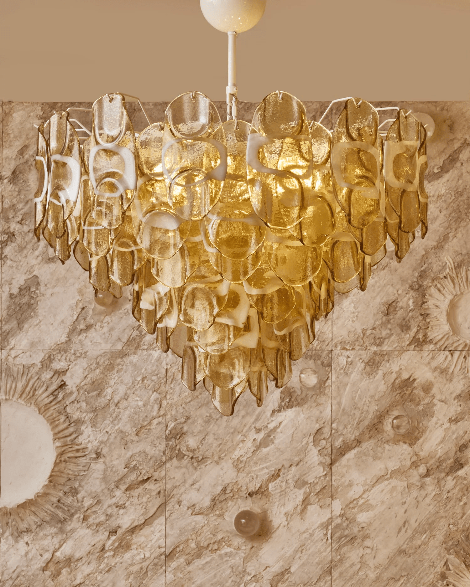 Aurora Chandelier Amber Murano Glass Oval Drops Layered
