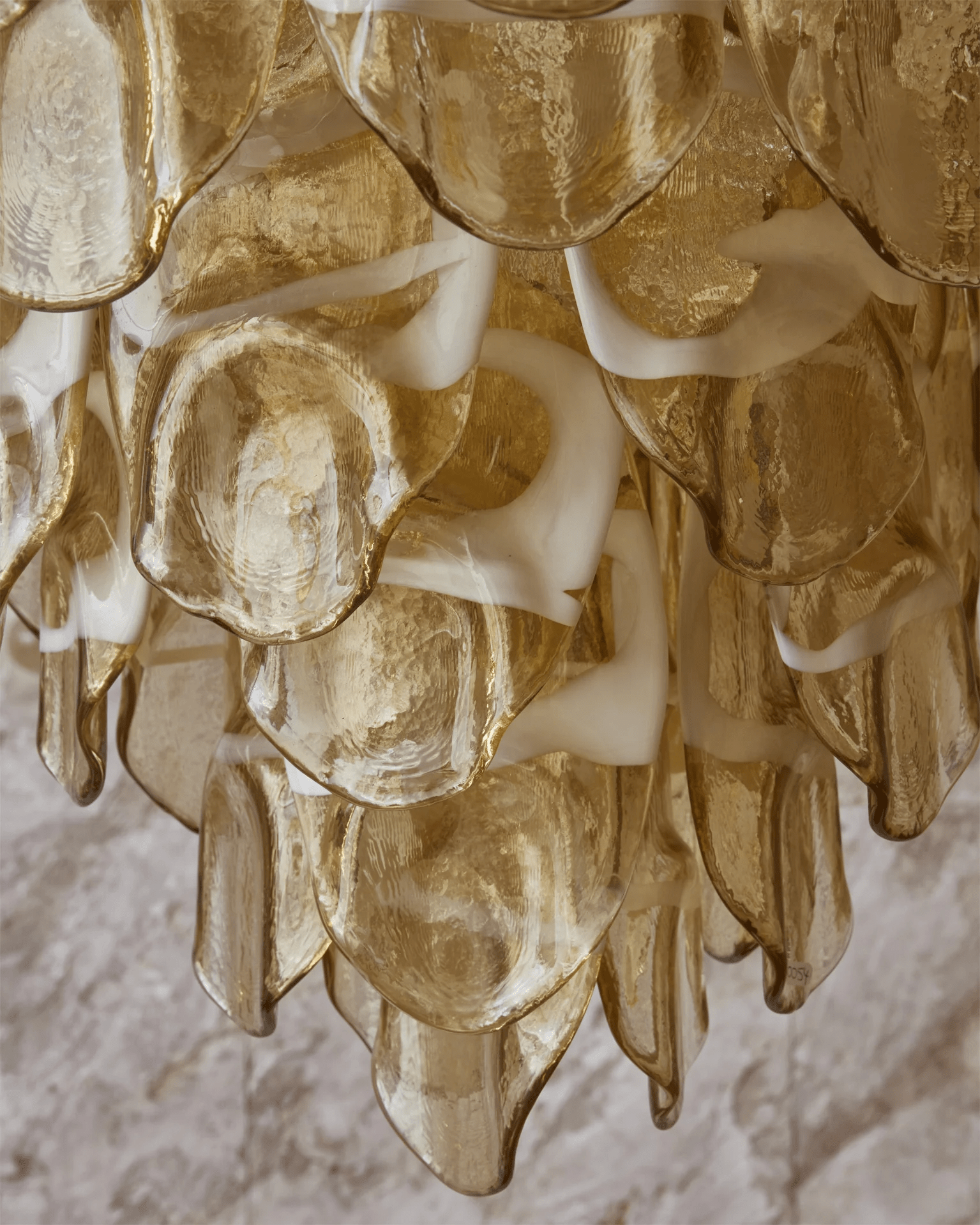 Aurora Chandelier Amber Murano Glass Oval Drops Layered