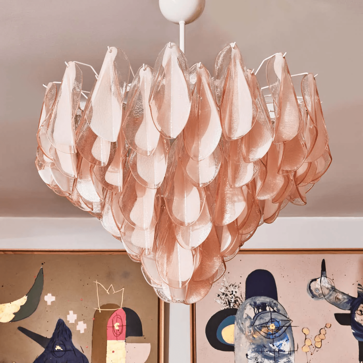 Aurora Chandelier Amber Murano Glass Oval Drops Layered