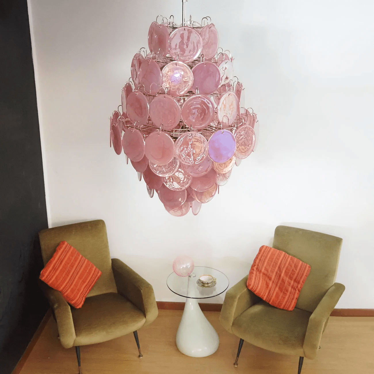 Aurora Chandelier Pink Murano Glass Handblown Discs