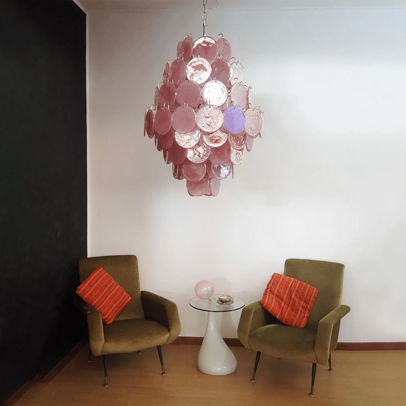 Aurora Chandelier Pink Murano Glass Handblown Discs