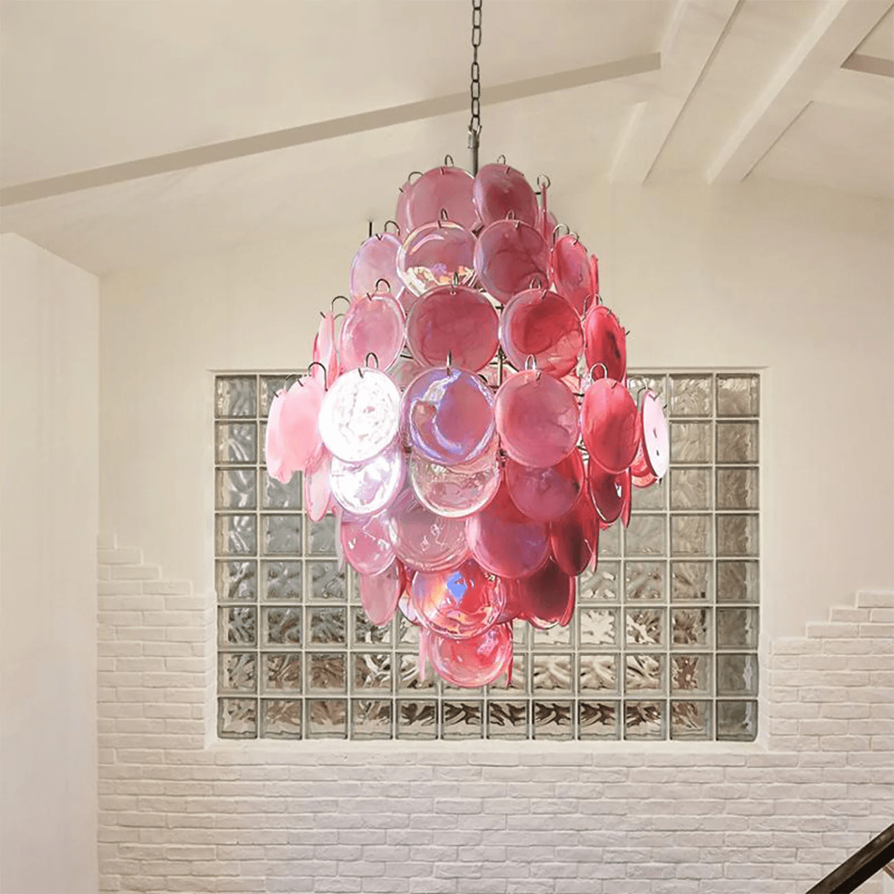 Aurora Chandelier Pink Murano Glass Handblown Discs
