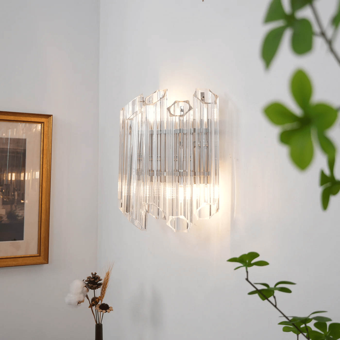 Aurora Wall Lamp Clear Murano Glass Tube Cascade