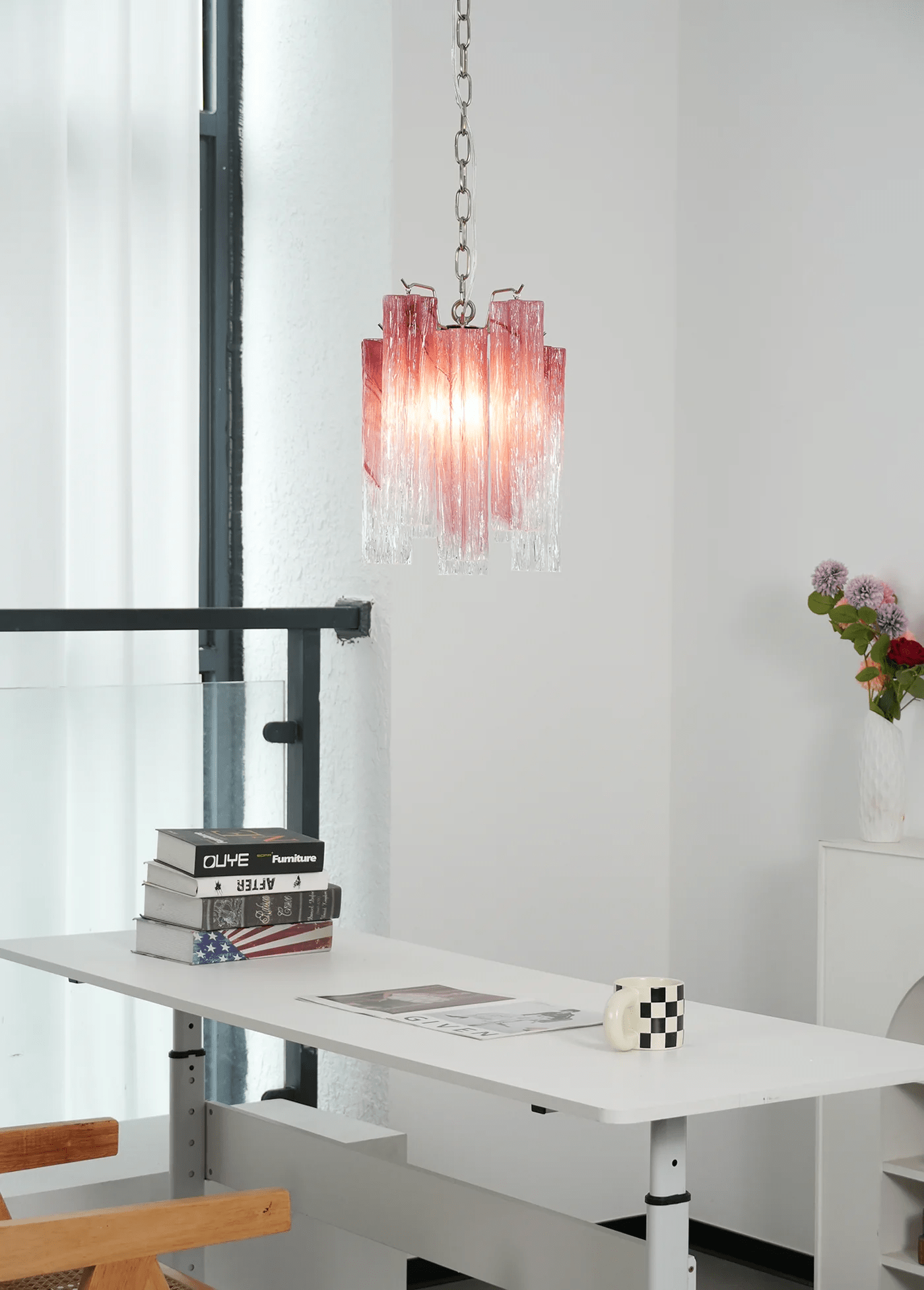 Aurora Chandelier Pink Gradient Murano Glass