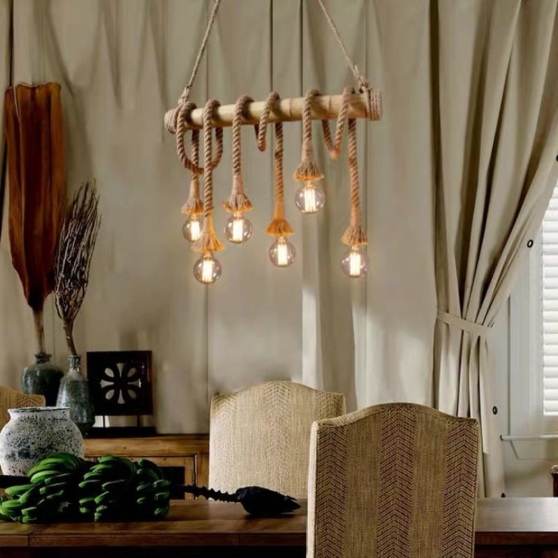 Silva Vintage Wood/Rope Pendant Light, Living Room