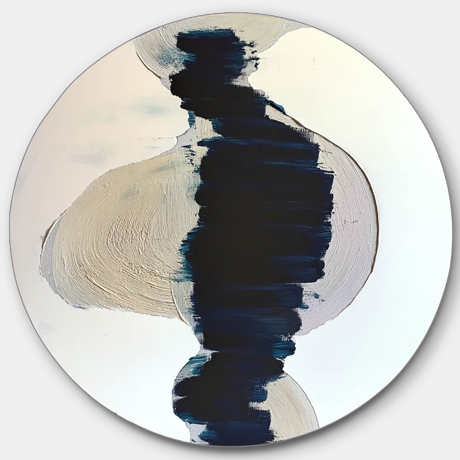 Wall Art Round Navy Beige Brushstroke