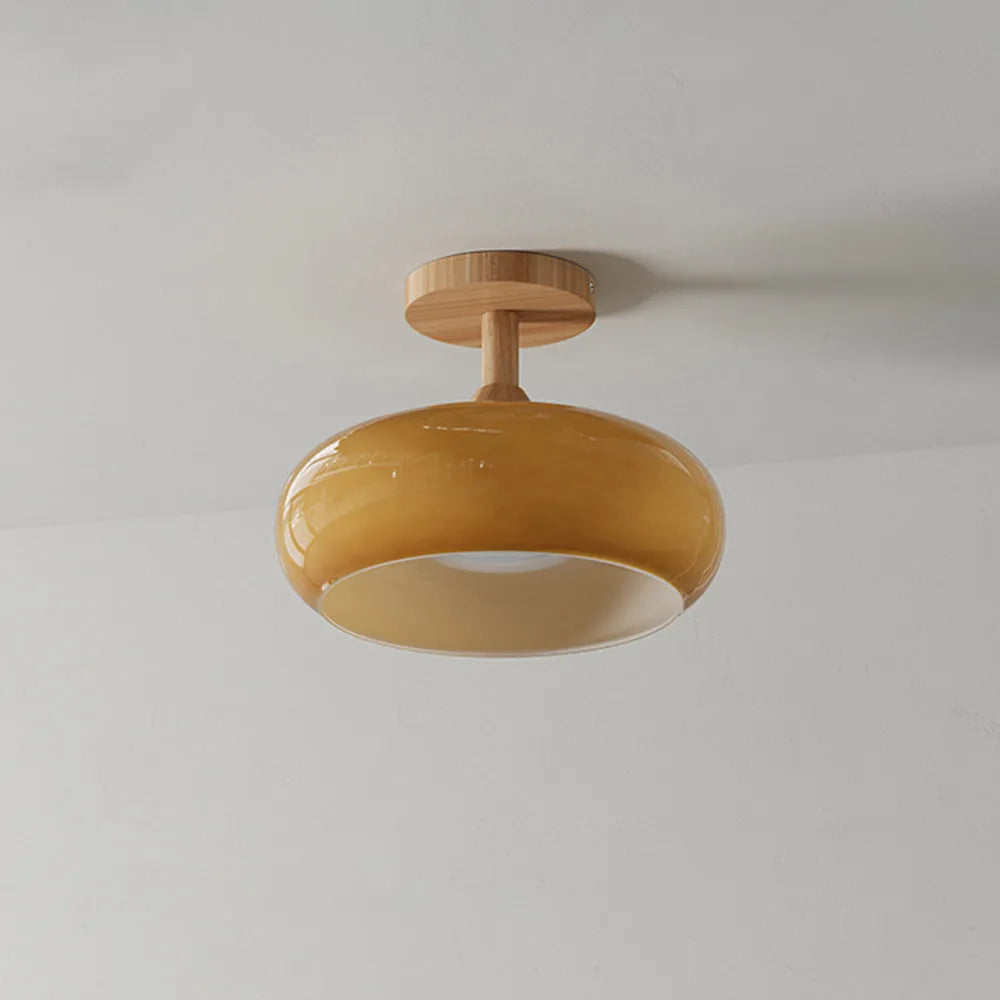 Valentina Flush Mount Ceiling Light Cup Minimalist Wood/Glass White/Orange