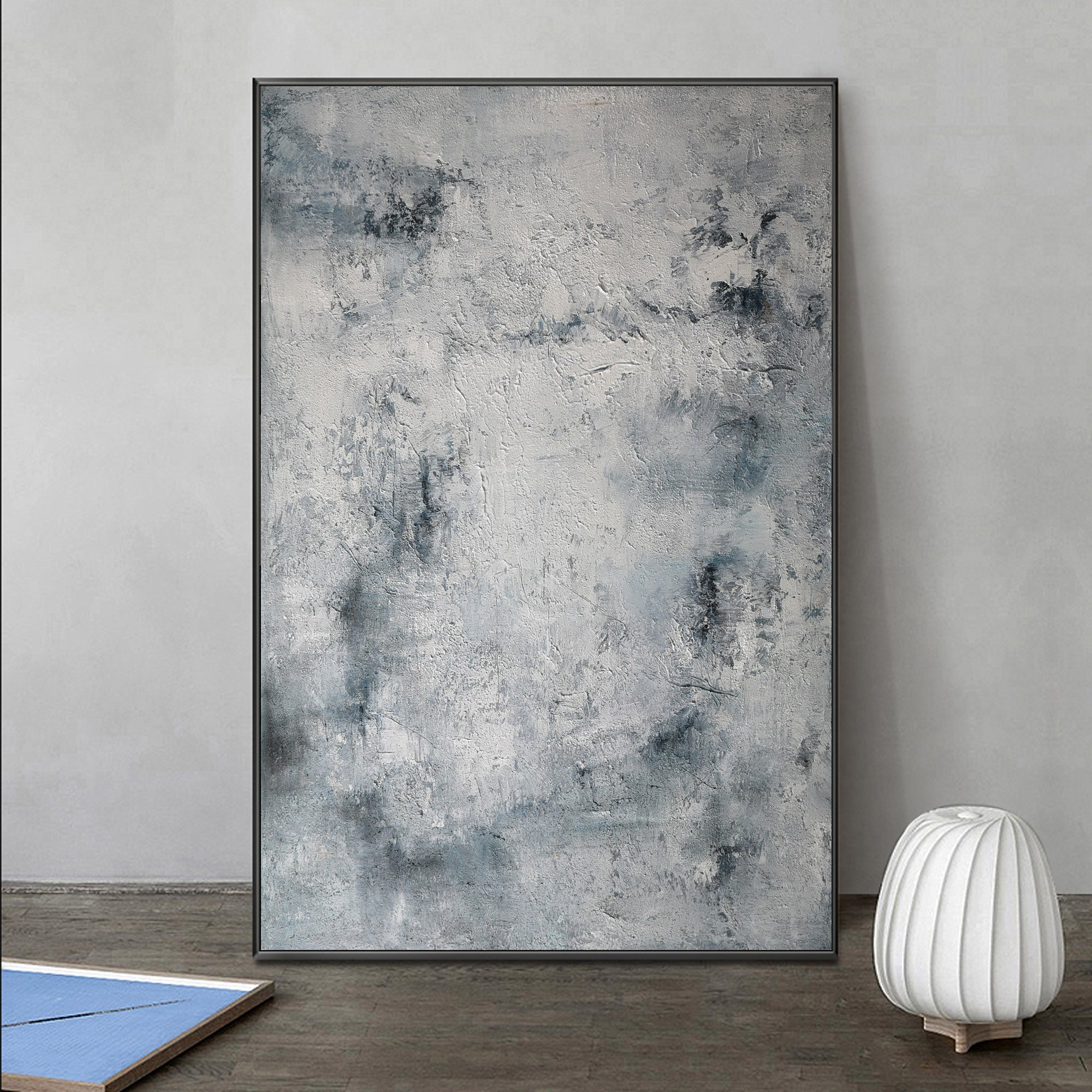 Grey Blue Abstract Textured Painting