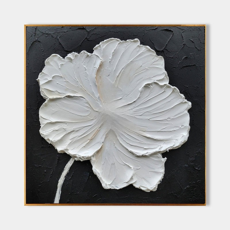 Wall Art White Flower Gold Textured Abstract Black Background Bedroom | Neutralighting