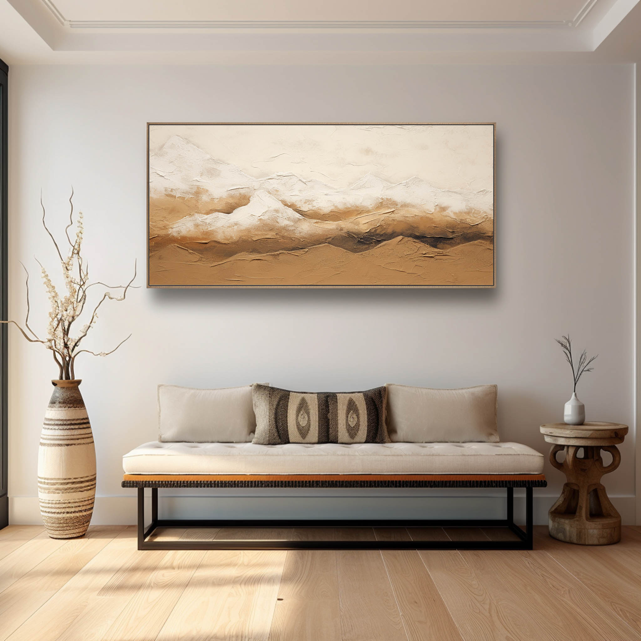 Wall Art Beige Mountain Plaster Landscape Canvas