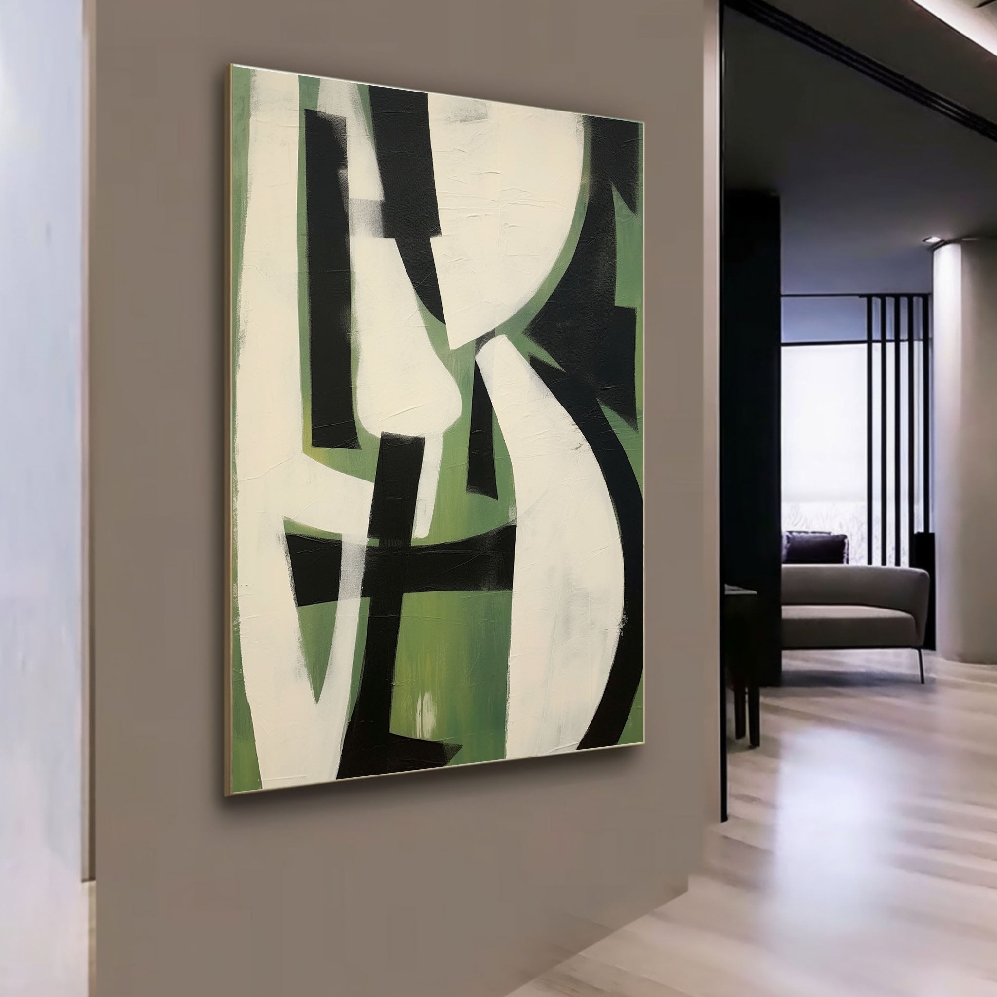 Wall Art Green Black White Geometric Abstract