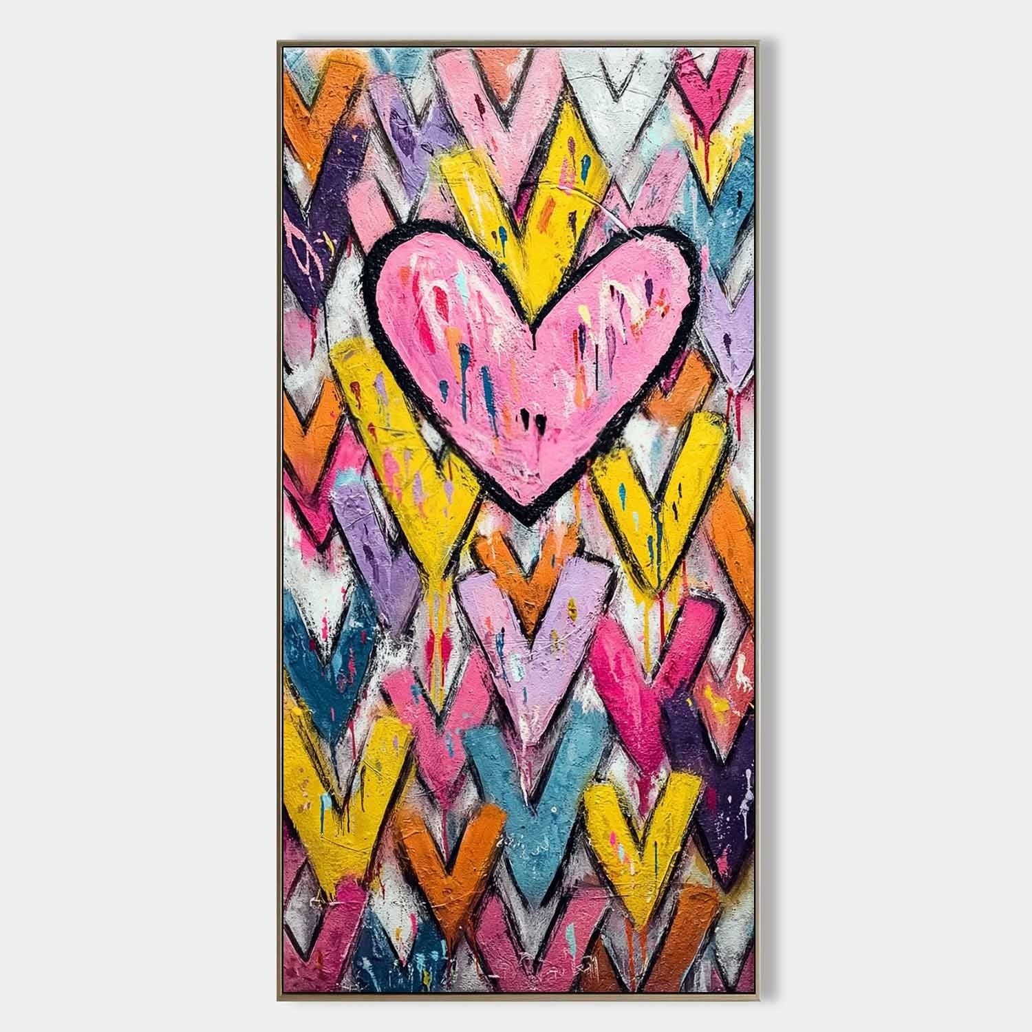 Wall Art Pop Art Pink Heart Colorful Chevron