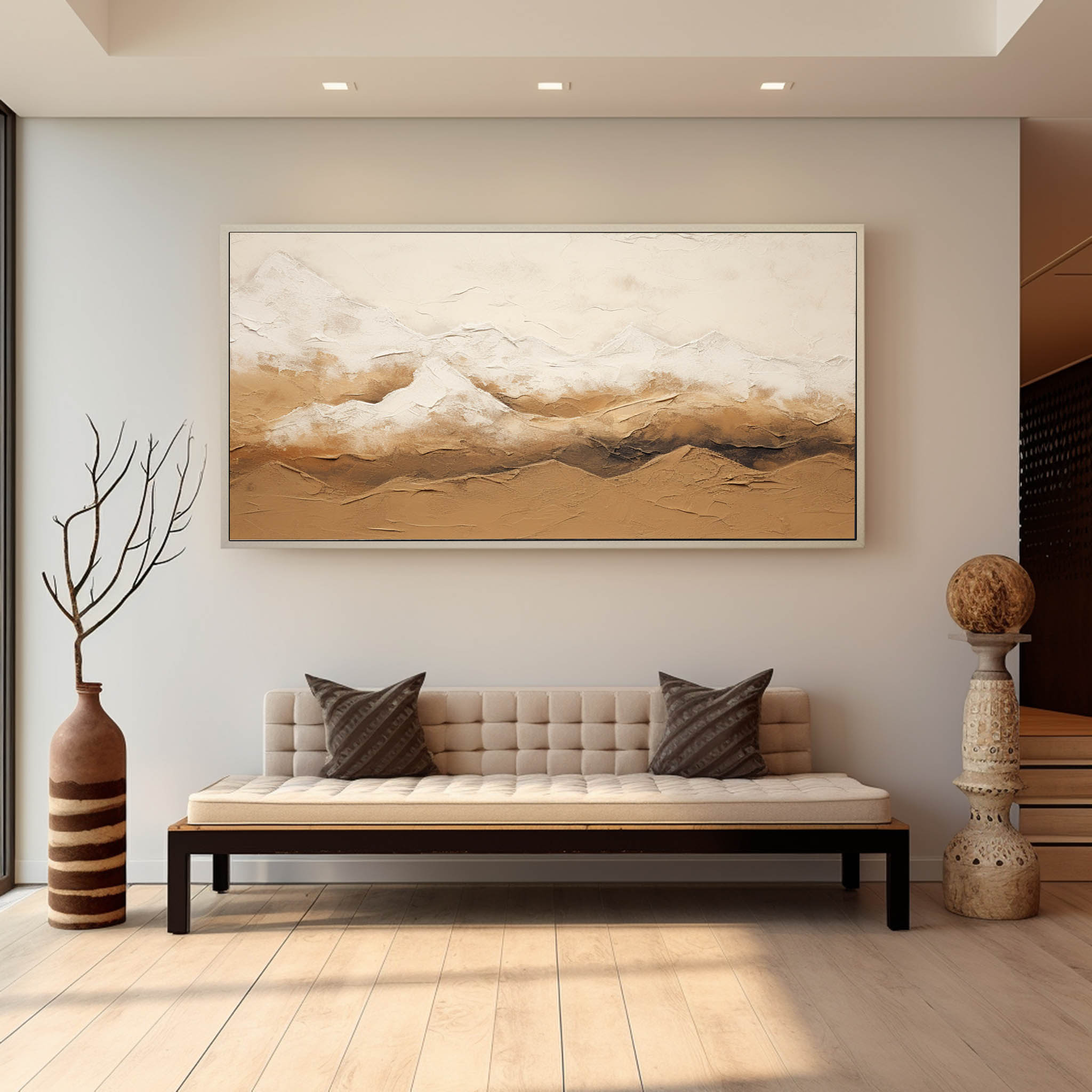 Wall Art Beige Mountain Plaster Landscape Canvas