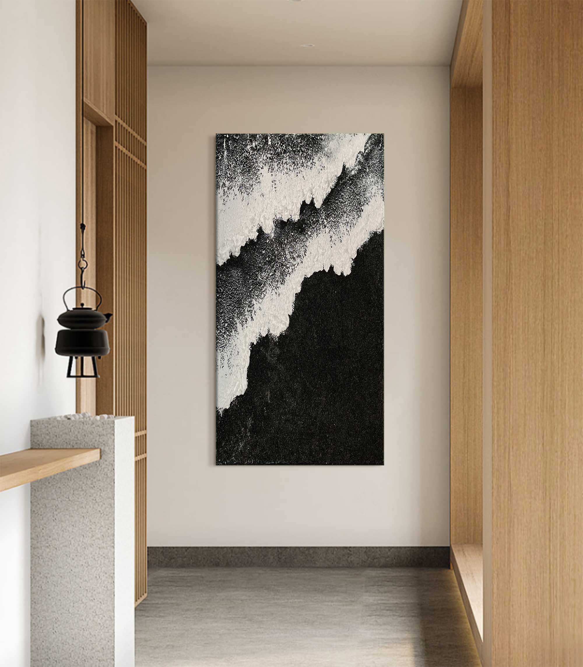Wall Art Black White Mountain Wave Abstract
