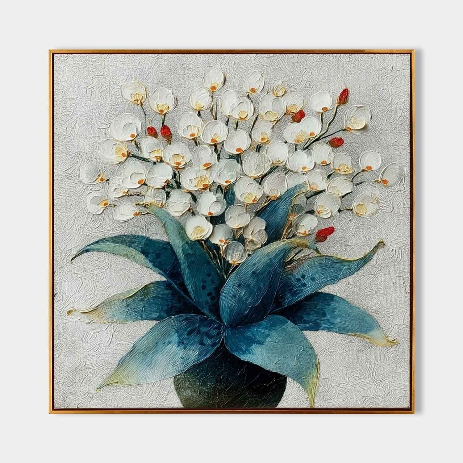 White Orchid Bouquet Impasto Painting