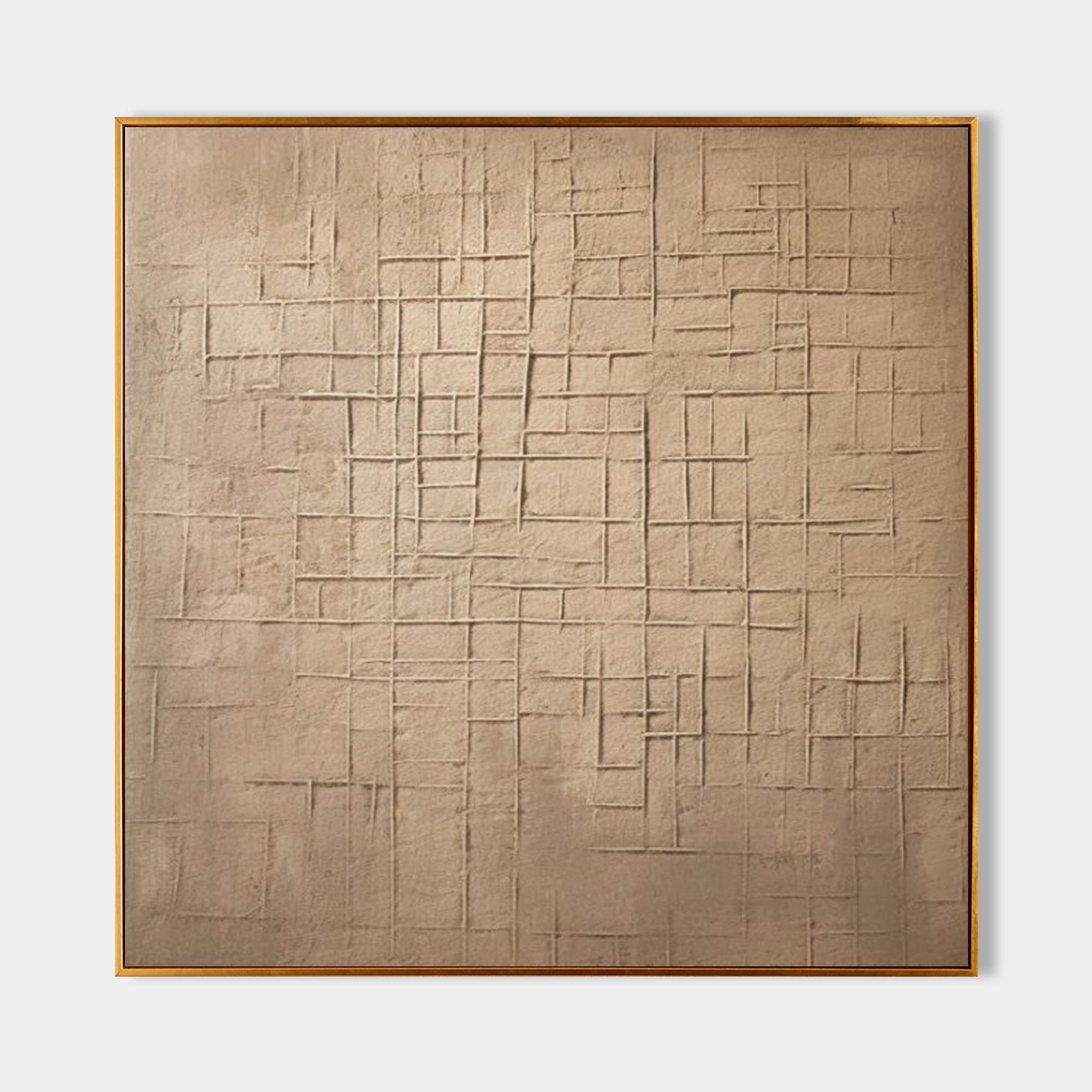Wall Art Brown Grid Plaster Relief Canvas
